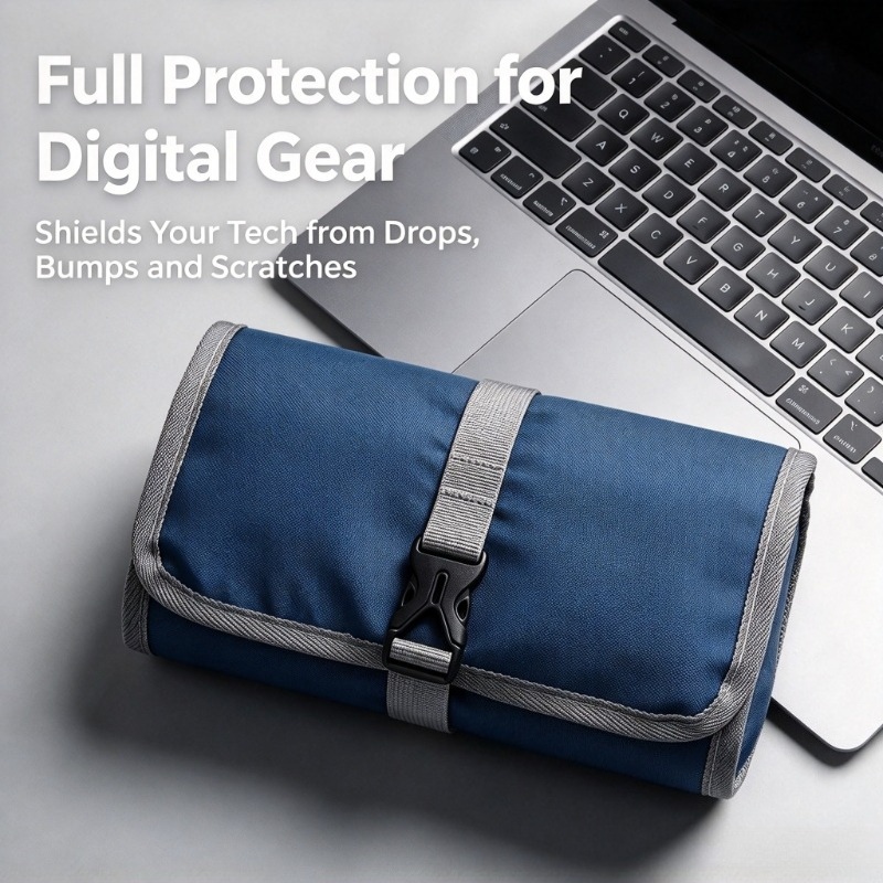 Tech Accessories Travel Organizer Pouch - 大容量ケーブル収納バッグ。USB充電器やイヤホンケーブルなどの電子機器アクセサリーを収納できる、持ち運び可能なテックポーチ。旅行にも最適。