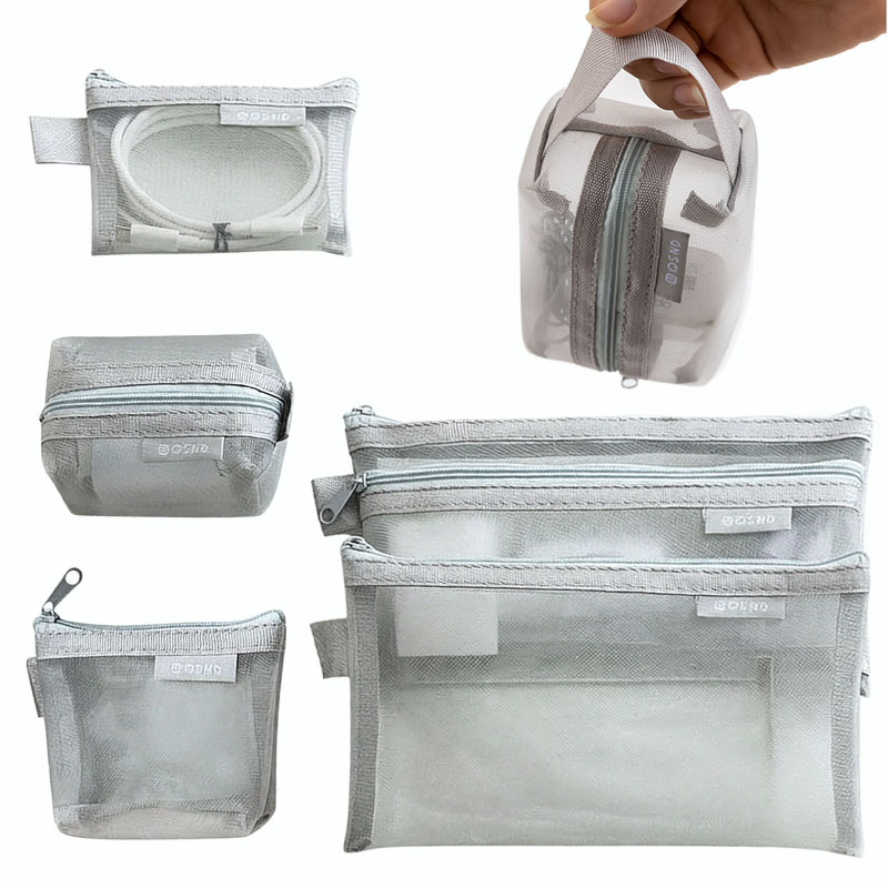 グレーのメッシュオーガナイザーバッグ – 旅行、メイクアップ - Tech Accessories Case のレビューと価格